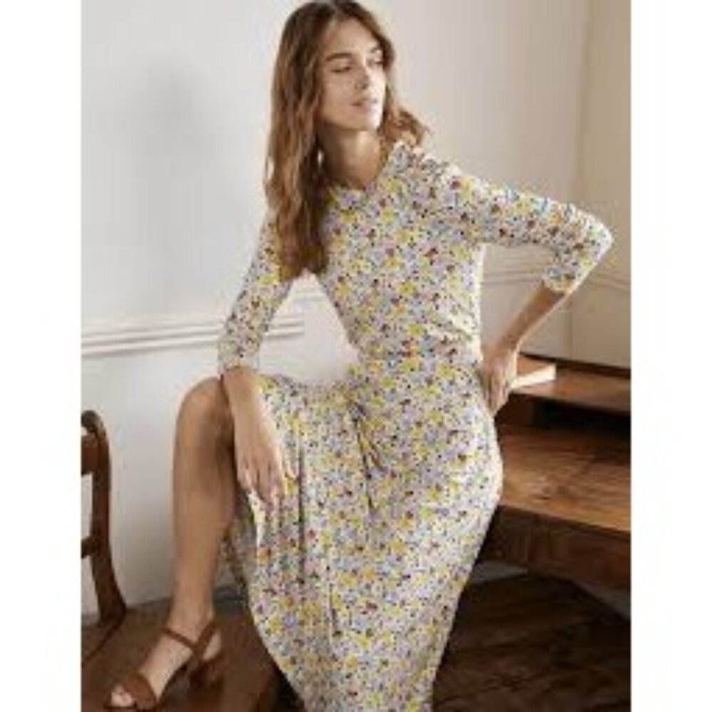 Boden Women's Floral Multicolor Long‎ Sleeve Dress with pockets Size 4